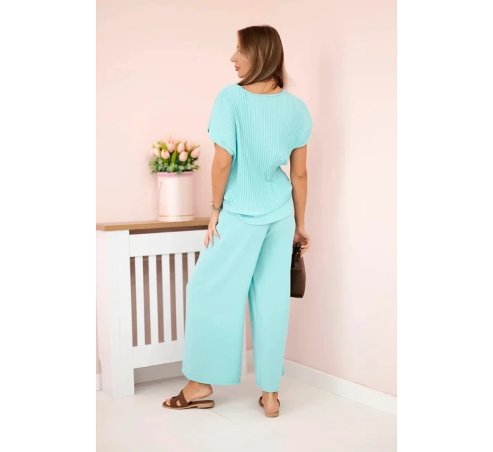 Viskózový komplet plisovaná halenka + kalhoty mincovna