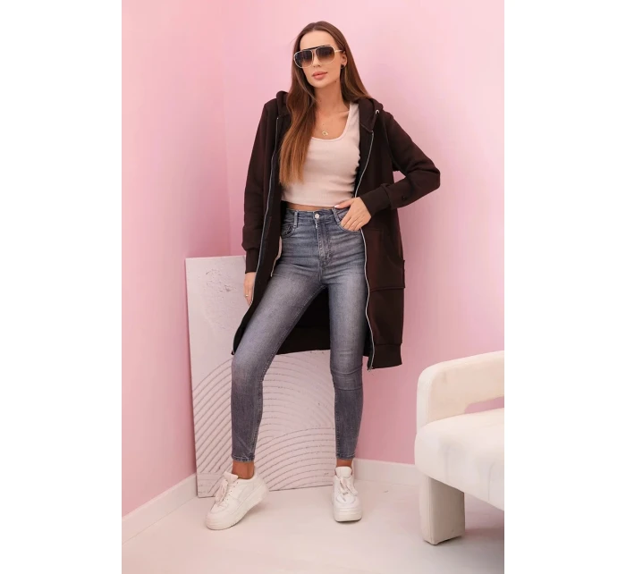 Dámská zateplená mikina s kapucí a zipem hnědý