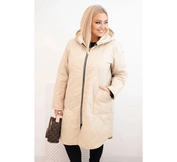 Dámská zimní prošívaná bunda Plus Size s kapucí béžová