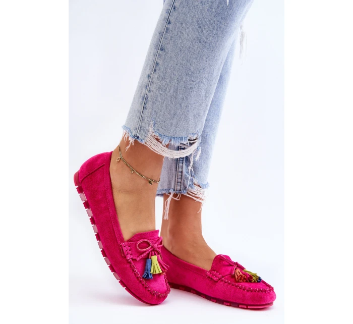Semišové Mokasíny S Mašlí A Třásněmi Fuchsie Dorine