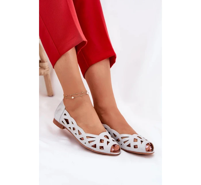 Dámské perforované baleríny s otevřenou špičkou Calgis – stříbrné