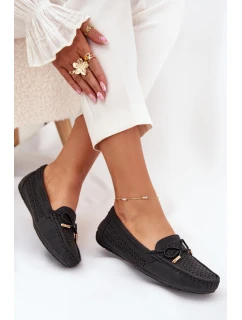 Dámské mokasíny s perforovaným vzorem a šněrováním Mirisa – černé