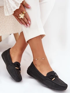 Dámské mokasíny s perforovaným vzorem a šněrováním Mirisa – černé