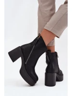 Kožené zateplené dámské kotníkové boty na sloupku a platformě Vinceza – černé Kožené zateplené dámské kotníkové boty na sloupku a platformě Vinceza – černé