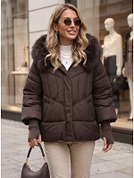 Dámská prošívaná zimní bunda s kožešinou, hnědá, FashionStreet TY5743 Dámská prošívaná zimní bunda s kožešinou, hnědá, FashionStreet TY5743