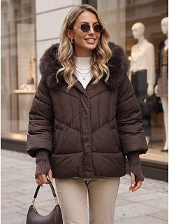 Dámská prošívaná zimní bunda s kožešinou, hnědá, FashionStreet TY5743