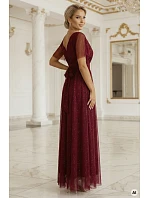 635-5 MELANIA dlouhé lesklé šaty s výstřihem a krátkými rukávy - vínové 635-5 MELANIA dlouhé lesklé šaty s výstřihem a krátkými rukávy - vínové