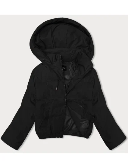 Krátká černá dámská bunda pro přechodné období s odepínací kapucí model 19399060 - J.STYLE Krátká černá dámská bunda pro přechodné období s odepínací kapucí model 19399060 - J.STYLE