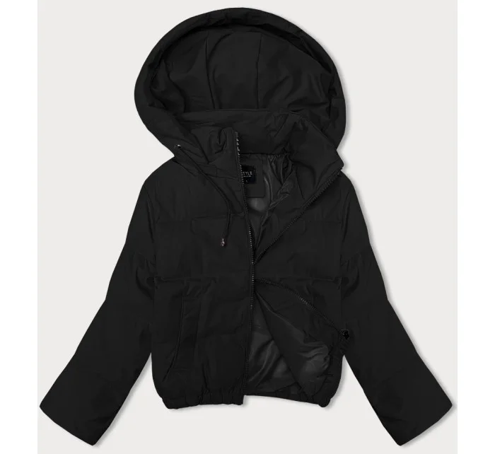 Krátká černá dámská bunda pro přechodné období s odepínací kapucí model 19399060 - J.STYLE Krátká černá dámská bunda pro přechodné období s odepínací kapucí model 19399060 - J.STYLE