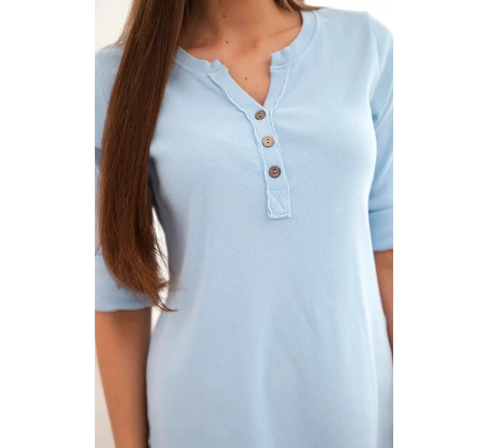 Dámská bavlněná blůza s dlouhým rukávem a knoflíky u výstřihu modrá