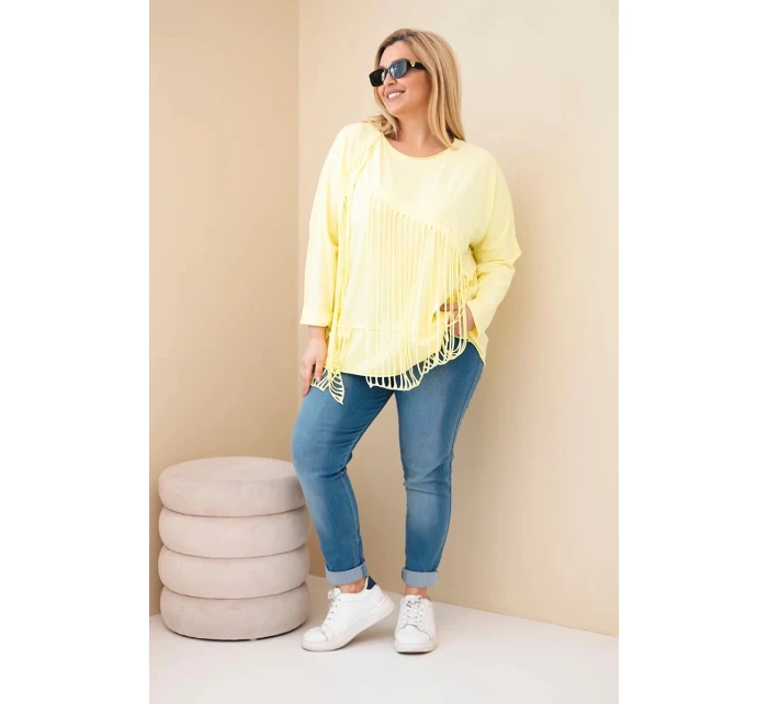 Dámská bavlněná blůza Plus Size s třásněmi žlutá Dámská bavlněná blůza Plus Size s třásněmi žlutá