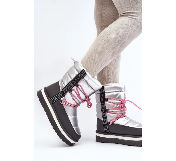 Dámské zimní boty s šněrováním stříbrné model 21644713 - Boto