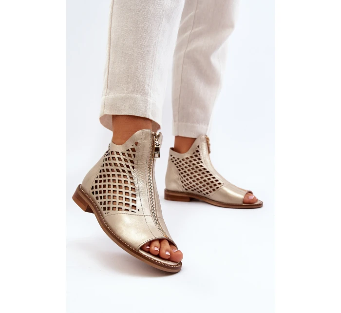 Kožené Prokreslené Sandály Na Zip Zlaté Zazoo 977/L