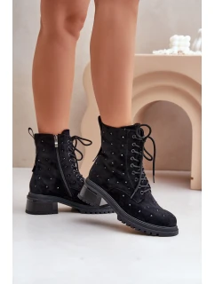 Zdobené dámské botky workerky zateplené D&A černé MR880-017