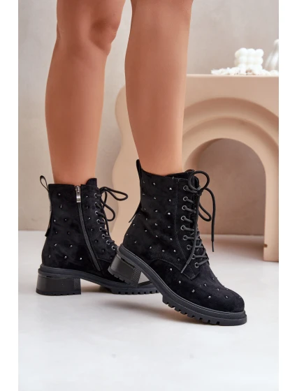 Zdobené dámské botky workerky zateplené D&A černé MR880-017