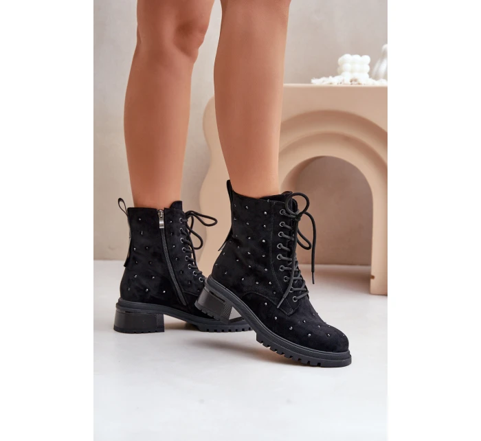 Zdobené dámské botky workerky zateplené D&A černé MR880-017
