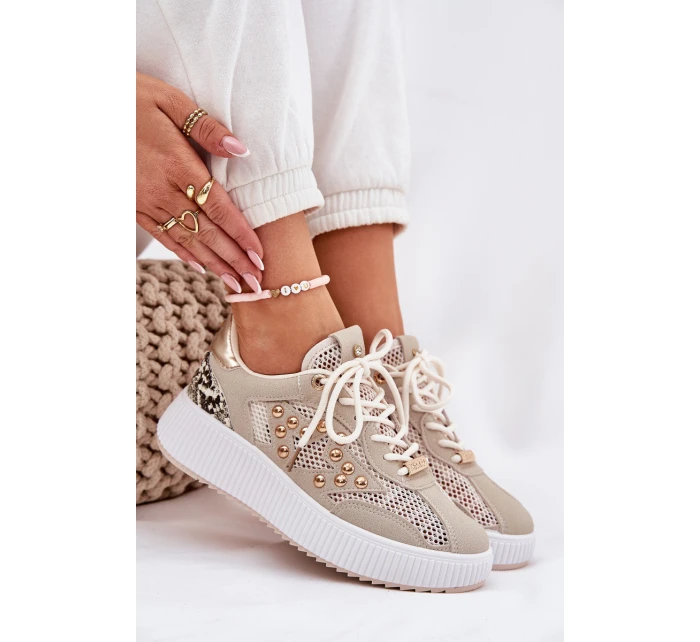 Dámské Sportovní Boty S Síťovinou A Hroty Béžové Ogalda Dámské Sportovní Boty S Síťovinou A Hroty Béžové Ogalda