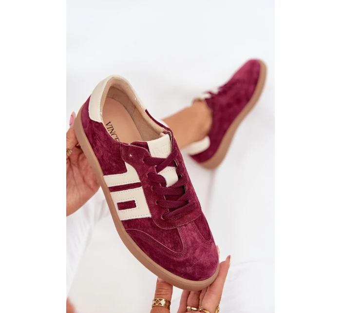 Dámské semišové sneakersy model 21704973 bordové - VINCEZA