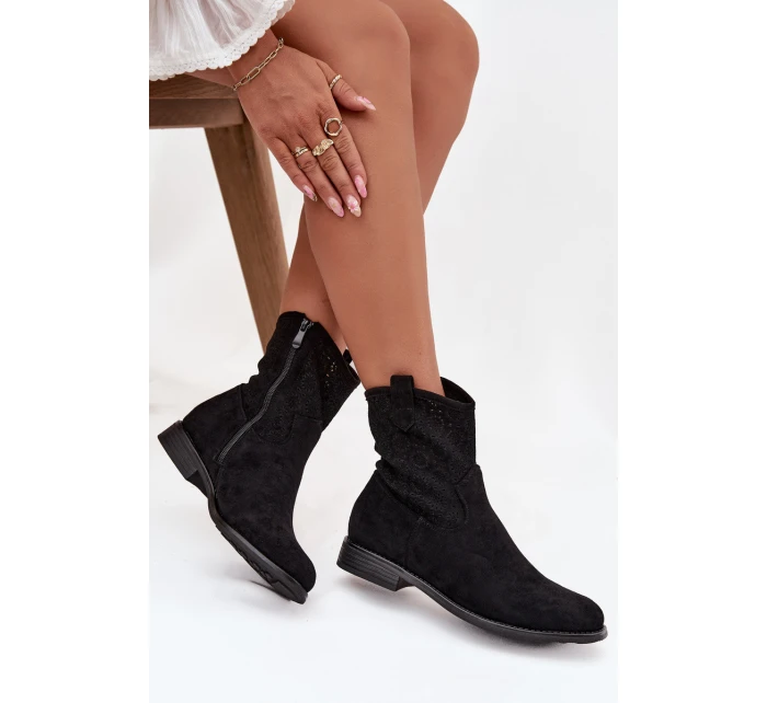 Dámské kotníkové boty na nízkém podpatku s perforovaným vzorem S.Barski HY52-530 Černé