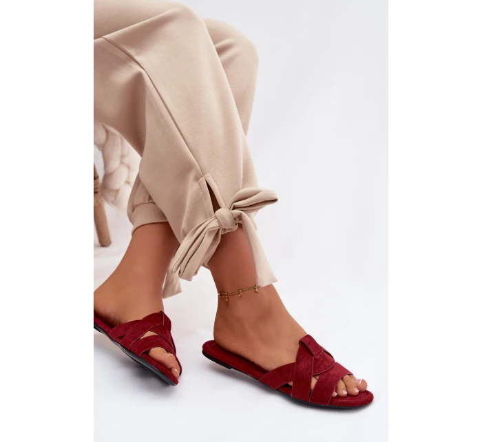 Plochké dámské pantofle s pásky bordové Pavelle