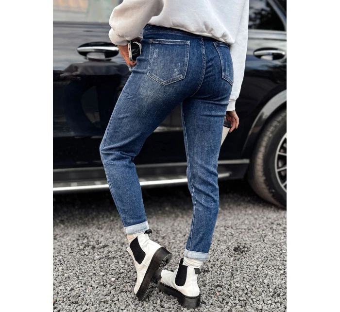 Dámské džínové kalhoty JELVANI s páskem v modré barvě FashionStreet UY2236