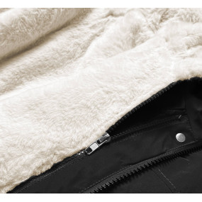 Černo/ecru/hnědá teplá dámská zimní bunda (W629BIG)