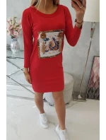 Šaty s 3D grafikou a ozdobnými volánky červené Šaty s 3D grafikou a ozdobnými volánky červené