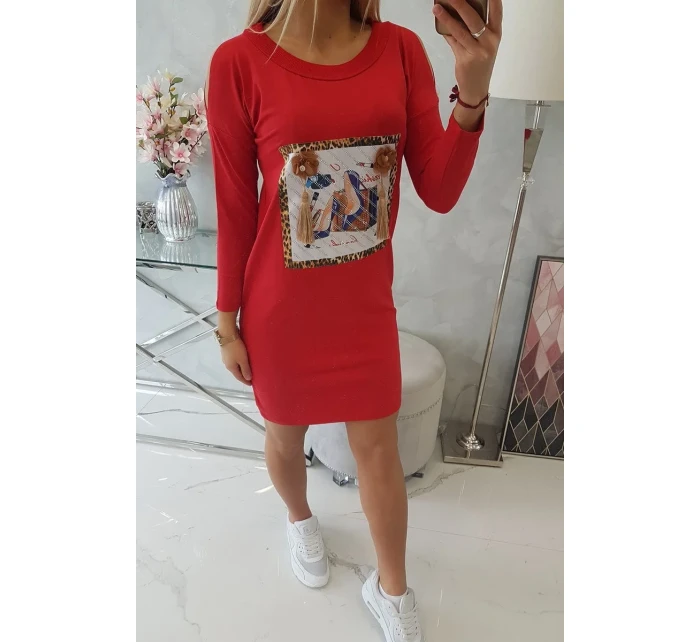 Šaty s 3D grafikou a ozdobnými volánky červené Šaty s 3D grafikou a ozdobnými volánky červené