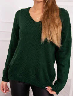 Svetr s výstřihem do V tmavě zelený