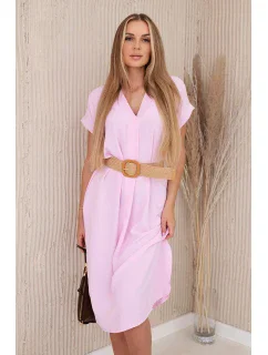 Šaty s ozdobným páskem model 20904532 růžová - K-Fashion