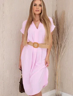 Šaty s ozdobným páskem model 20904532 růžová - K-Fashion