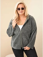 Dámská oversized plus size manšestrová mikina s kapucí a zipem khaki Dámská oversized plus size manšestrová mikina s kapucí a zipem khaki