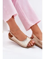 Dámské kožené sandály na klínu Maciejka L7069 Zlaté