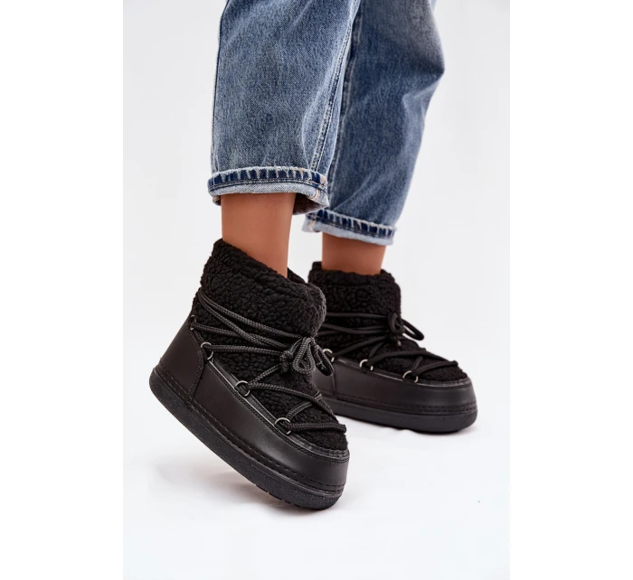 Dámské sněhule s kožíškem typu vázané Černé model 21757752 - Boto