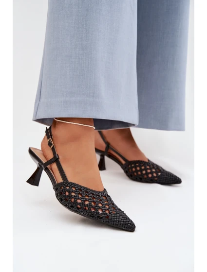 Dámské Plecione Sandály na Podpatku Černé Selinae