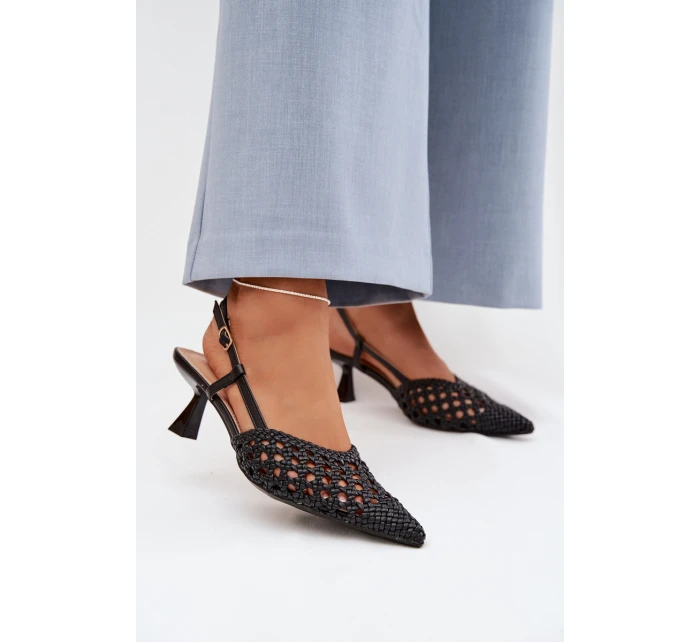 Dámské Plecione Sandály na Podpatku Černé Selinae