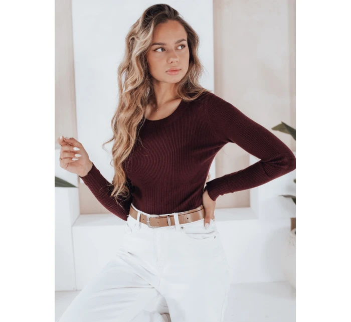 Dámský žebrovaný svetr NOLVIE vínová FashionStreet MY2493 Dámský žebrovaný svetr NOLVIE vínová FashionStreet MY2493