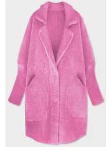 Dlouhý růžový vlněný přehoz přes oblečení typu alpaka (7102#)