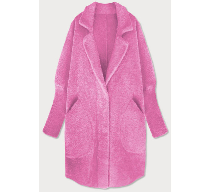 Dlouhý růžový vlněný přehoz přes oblečení typu alpaka model 17012329 - MADE IN ITALY