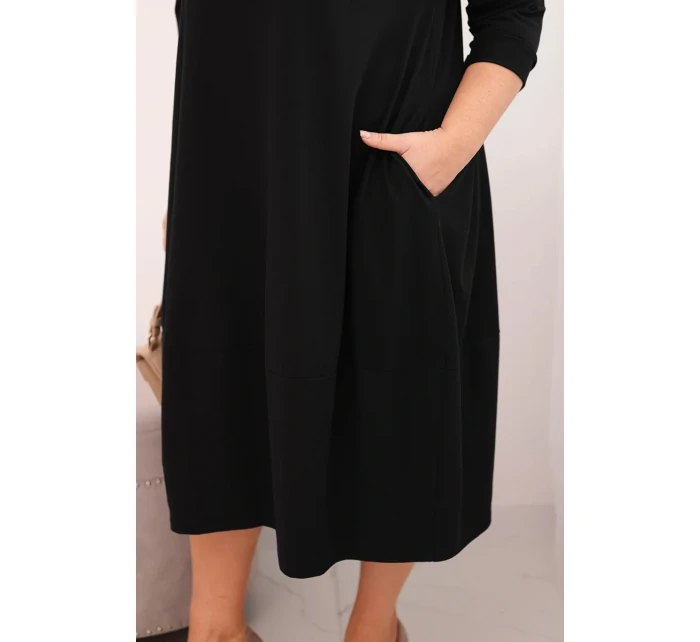Dámská bavlněná sukýnka Plus Size s ohrnutým rukávem a kapsami černá