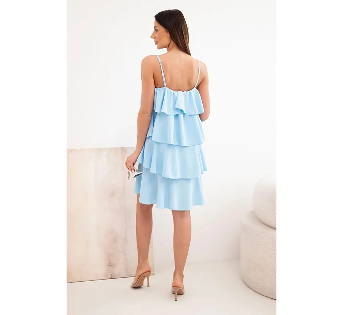 Dámské mini šaty na ramínka s volány modré