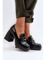 Lakované dámské polobotky na podpatku černé D&A MR38-906