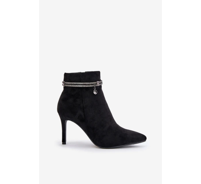 Boty Na Podpatku S Dekorativním Pásem Eko Sametové Vinceza 16469 Černé