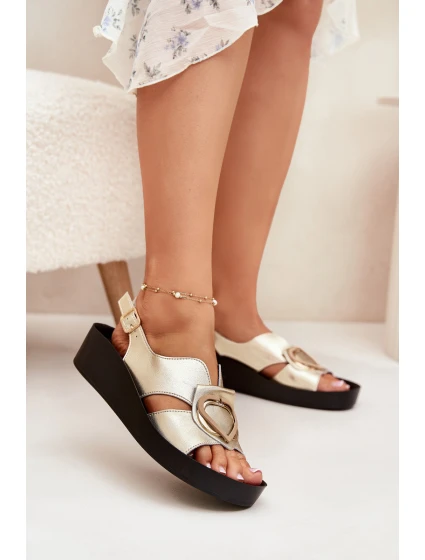 Kožené Dámské Sandály Na Klínu model 21698311 Zlaté - S.Barski