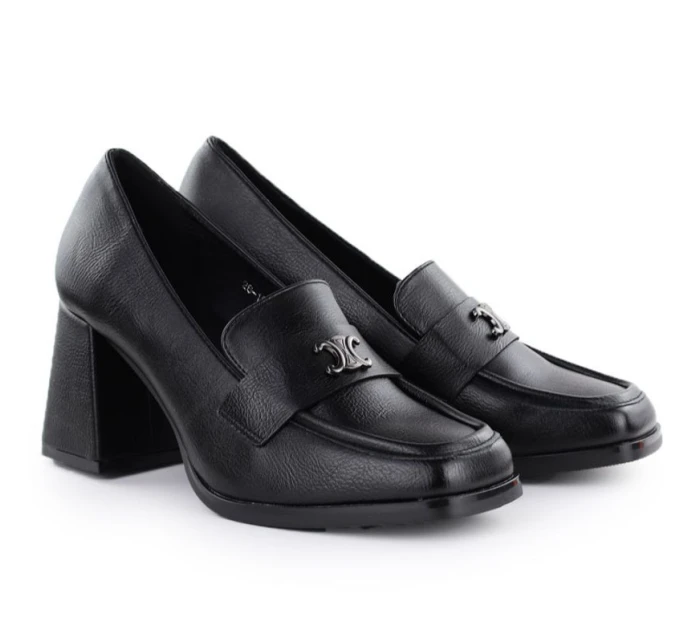 Dámské mokasíny na podpatku, polobotky černé Potocki SZ12783