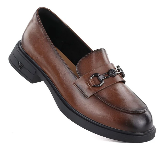 Dámské kožené polobotky hnědé model 22060128 - VINCEZA