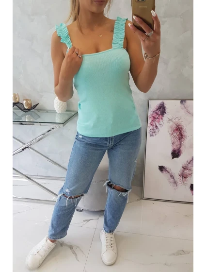 Halenka bez ramínek s volánky v mátové barvě Halenka bez ramínek s volánky v mátové barvě