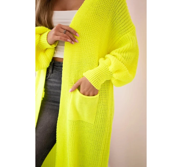 Svetr dlouhý kardigan žlutá neon Svetr dlouhý kardigan žlutá neon
