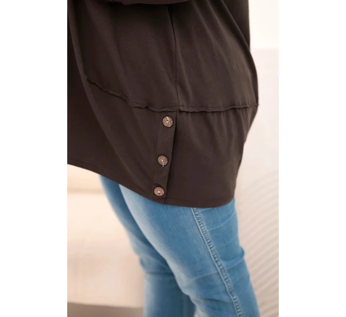 Dámská blůza Plus Size z bavlny s ozdobnými knoflíky a ohrnutými rukávy hnědá