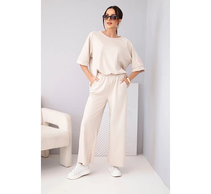 Dámský máslový komplet z viskózy mikina a široké kalhoty světle fialový